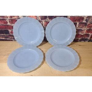 4 Pyrex Glass Delphite Blue Canadian Piecrust Luncheon Plates - 7 3/4"